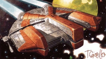 Frachtowiec Dynamic. Autor i źródło obrazka: T. Giorello, Starships of the Galaxy, Wizards of the Coast